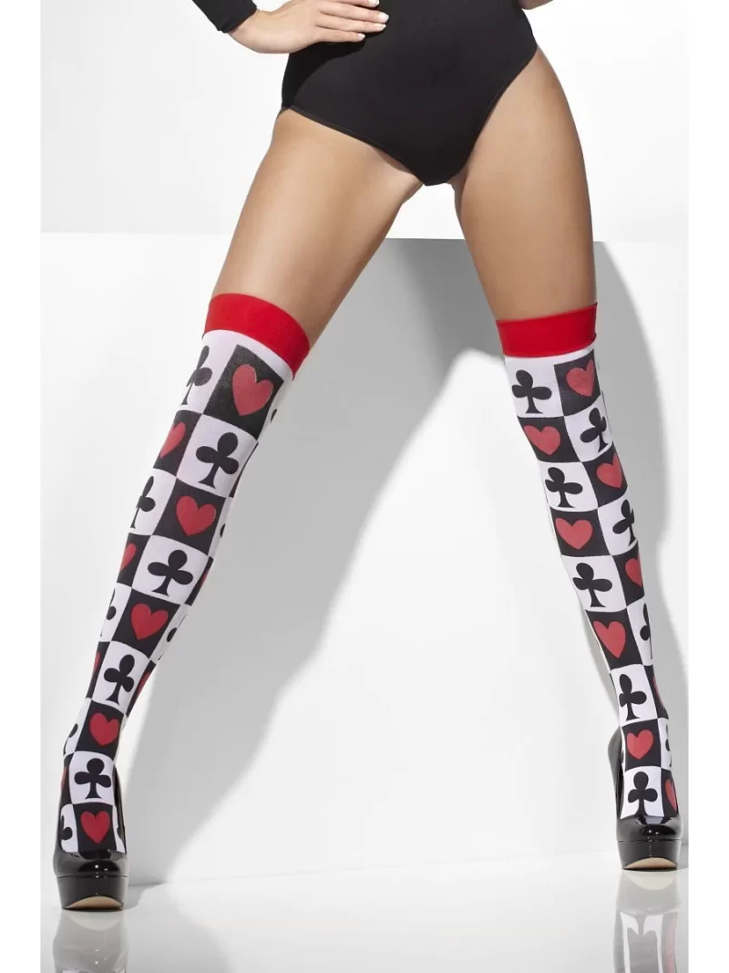Poker Pattern (Queen Of Hearts) Thigh High Stockings