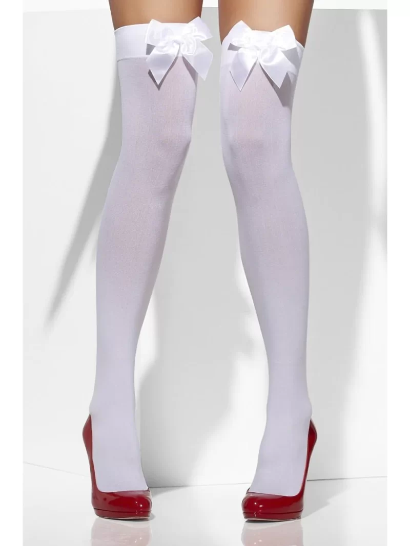 White Thigh High Stockings with White Bows - Image 2