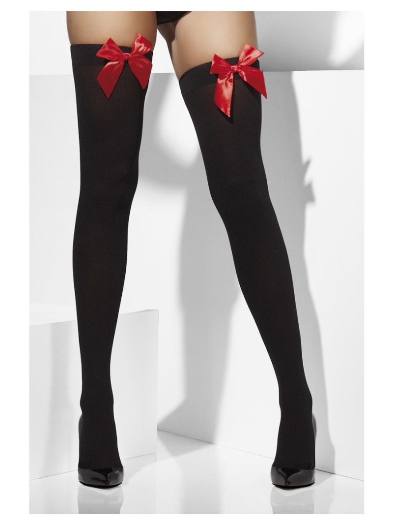 Black Thigh High Stockings with Red Bow