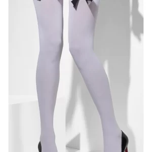 White Thigh High Stockings with Black Bows - Image 2