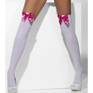 White Thigh High Stockings with Pink Bows - Image 2
