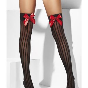 Thigh High Stockings with Red Bow & Sequin Heart Detail