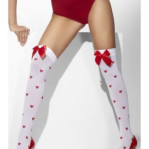 White Over the Knee Stockings with Hearts & Bows