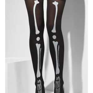 Skeleton Print Black Thigh High Stockings - Image 2