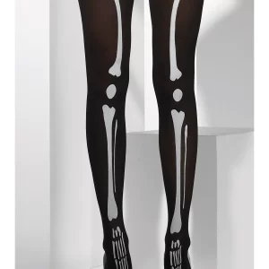 Black/White Skeleton Print Tights - Image 2