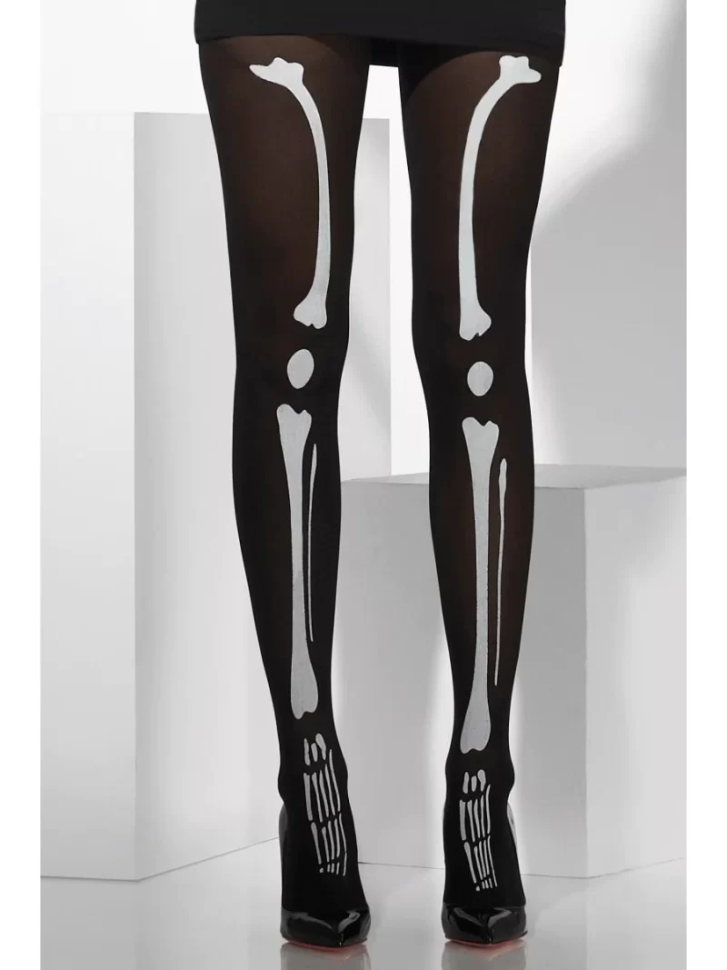 Black/White Skeleton Print Tights - Image 2