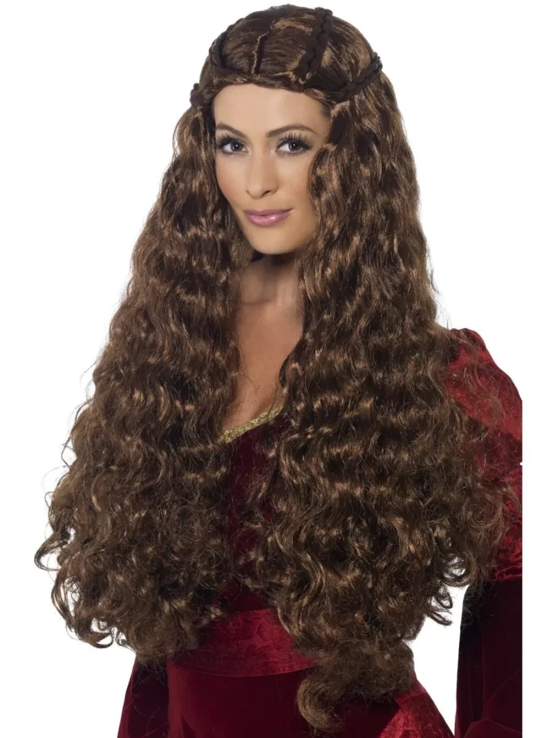 Medieval Princess Long Curly Brown Wig