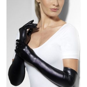 Long Black Velveteen Gloves