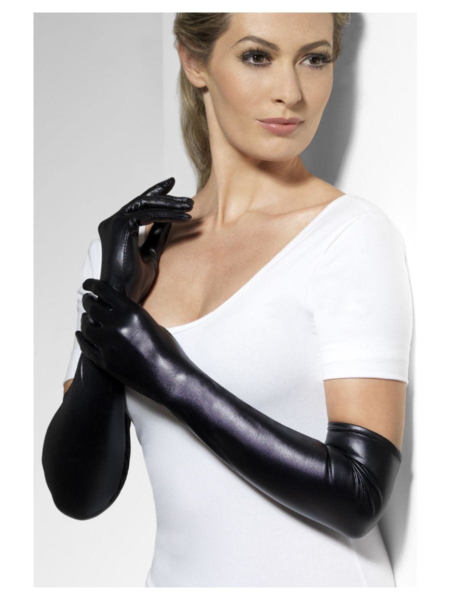 Long Black Velveteen Gloves