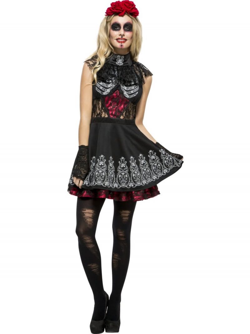 Fever Day of the Dead Dress Ladies Halloween Fancy Dress Costume