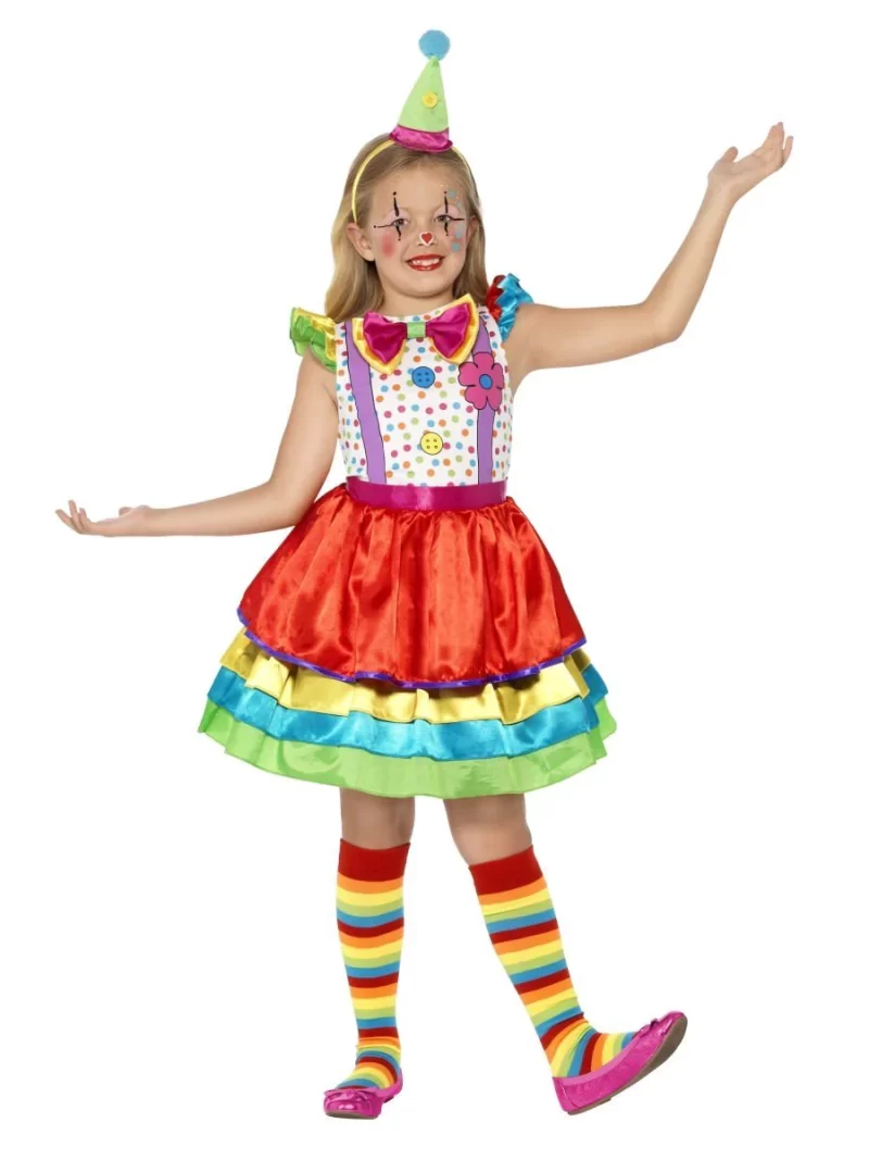 Deluxe Clown Girl Children's Fancy Dress Costume