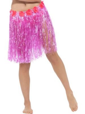 Hawaiian Hula Skirt Pink with Flowers