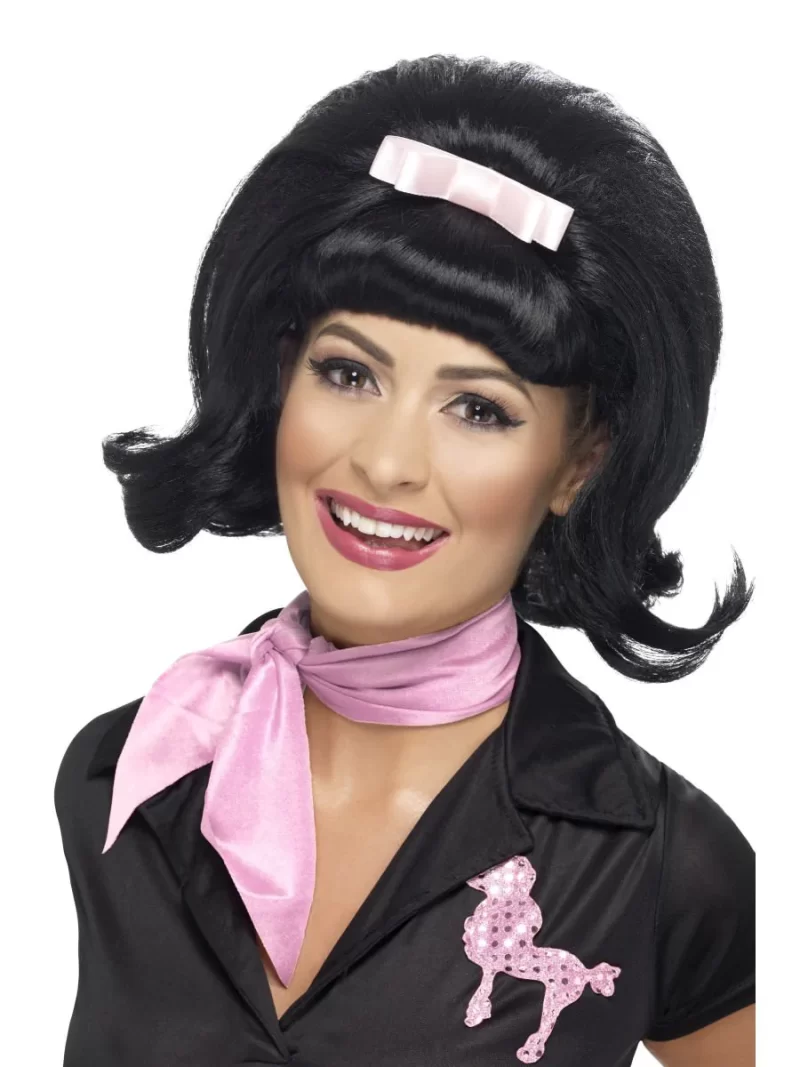 1950's Flicked Beehive Bob Wig Black