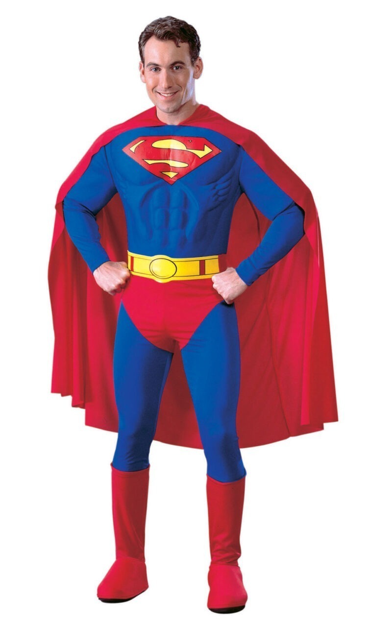 Superman Muscle Chest Super Hero Mens Fancy Dress Costume