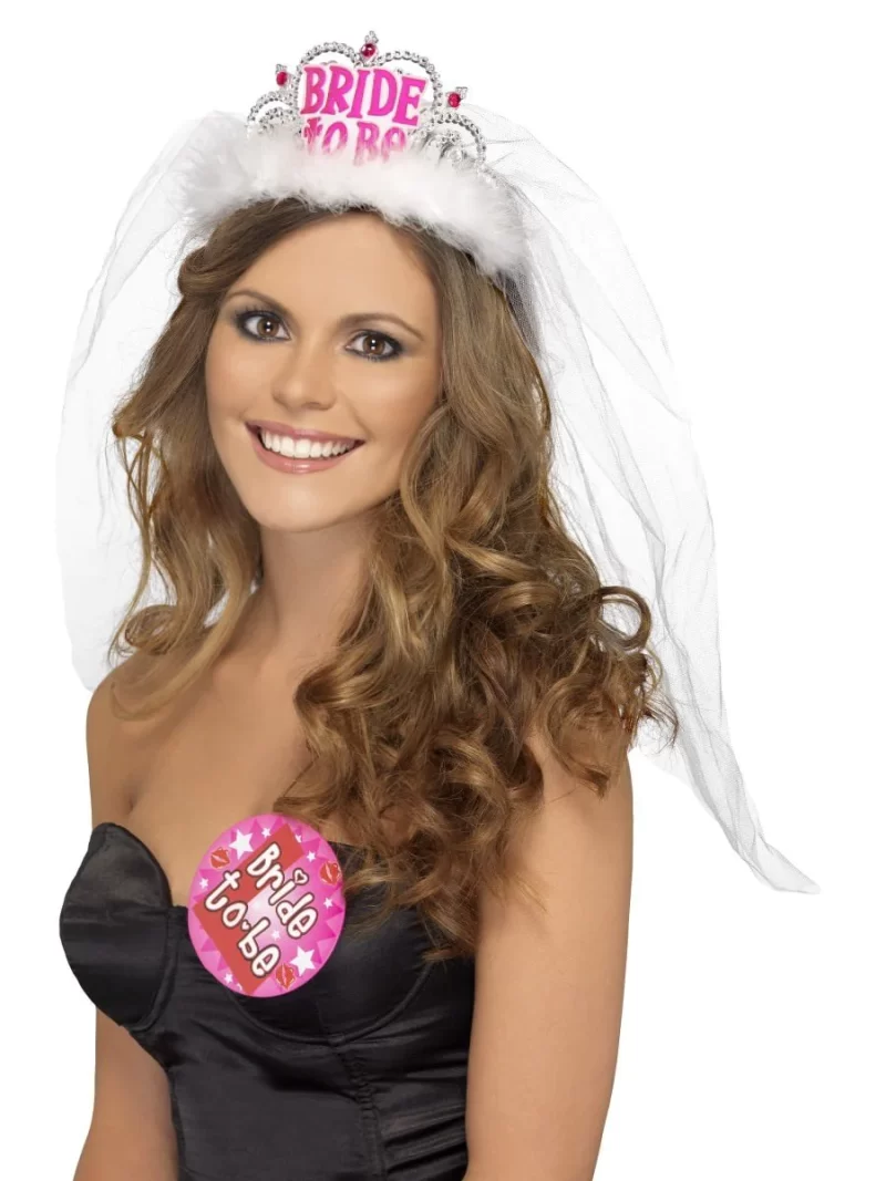 Bride to Be Tiara with Veil White