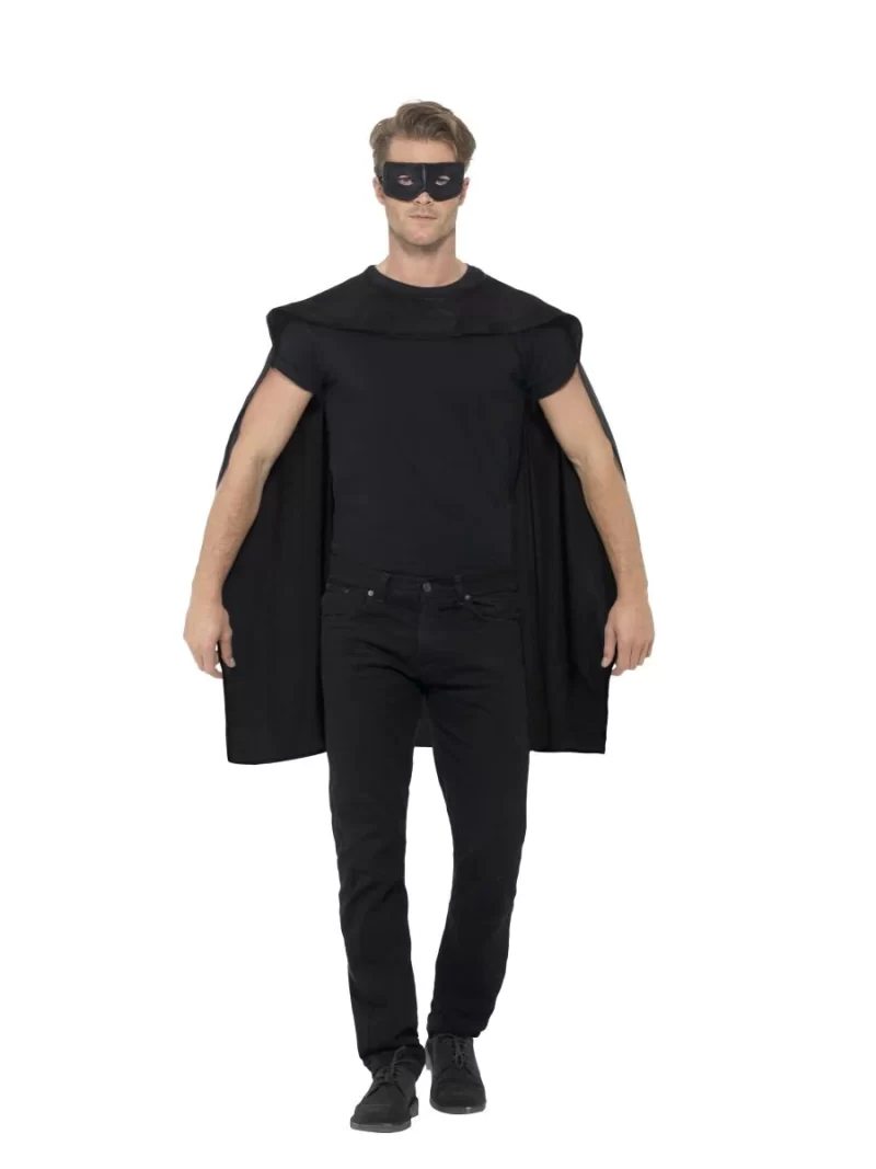 Black Superhero Cape Unisex Fancy Dress Costume - Image 2