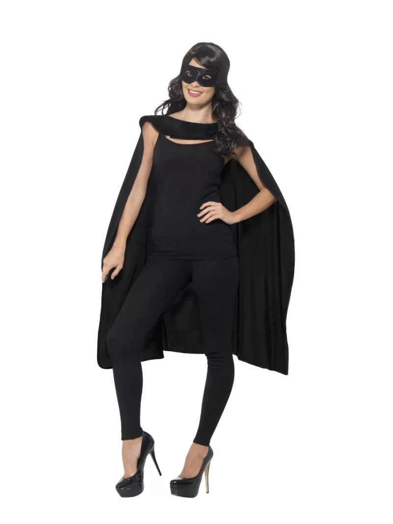 Black Superhero Cape Unisex Fancy Dress Costume