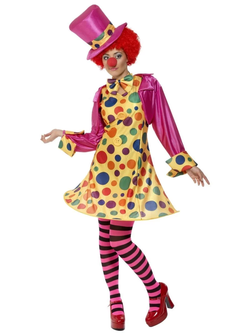 Multicolured/Rainbow Clown Ladies Fancy Dress Costume