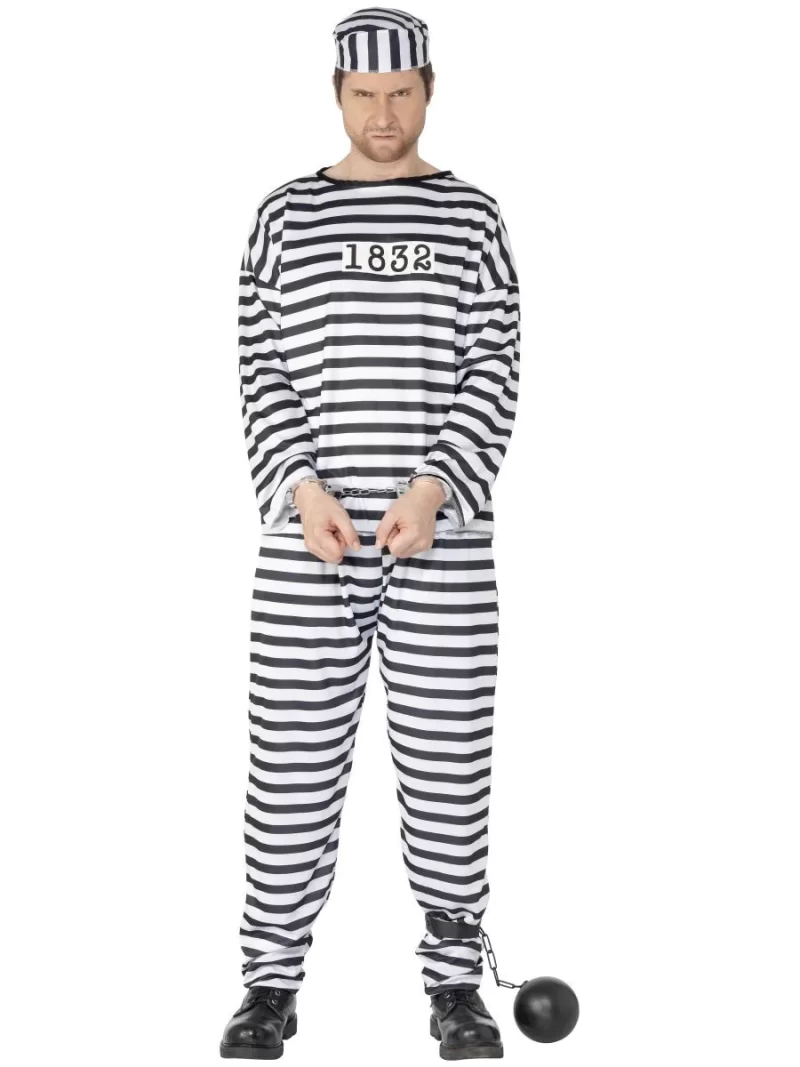 Convict (Prisoner) Mens Fancy Dress Costume - Image 2