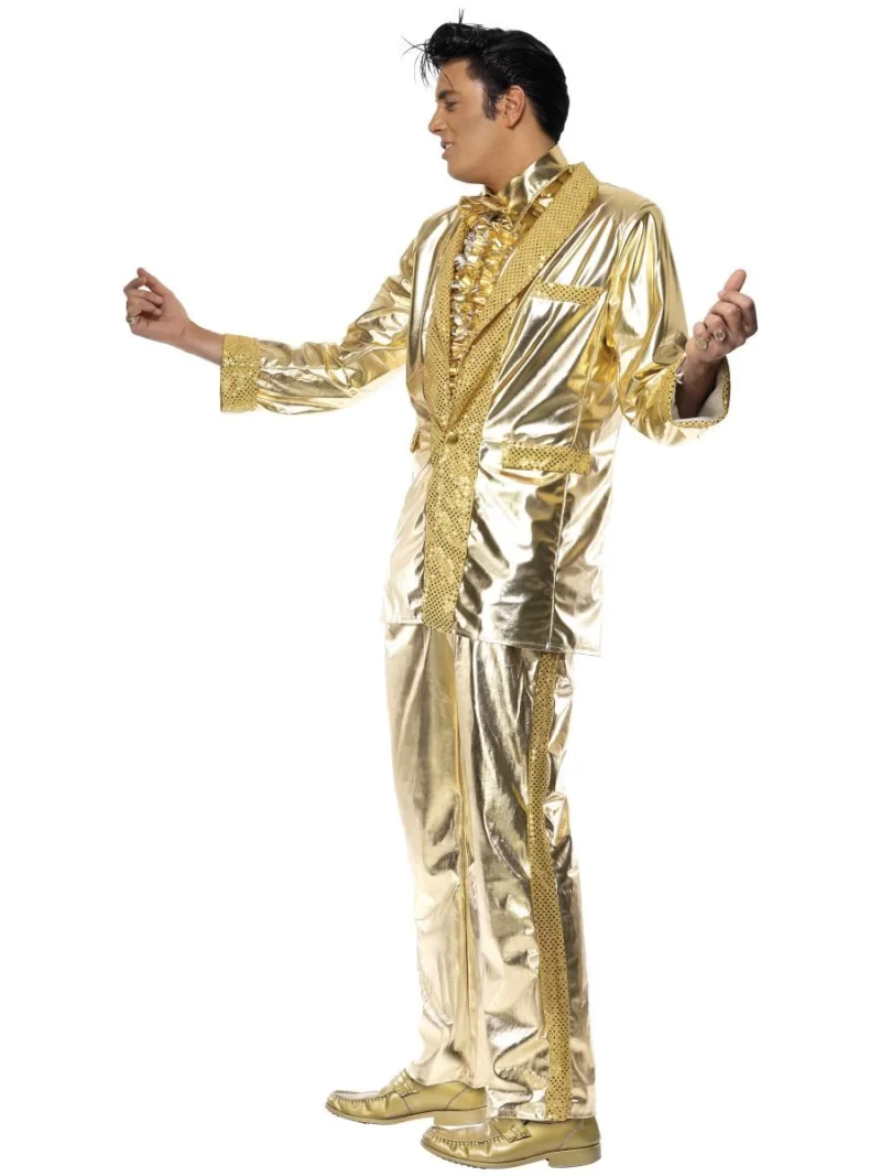 Elvis Gold Suit Mens Fancy Dress Costume - Image 3