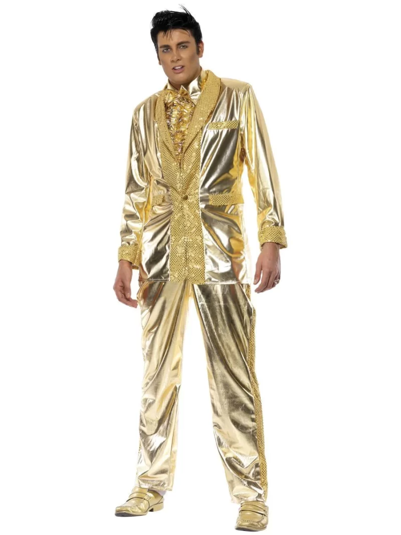 Elvis Gold Suit Mens Fancy Dress Costume
