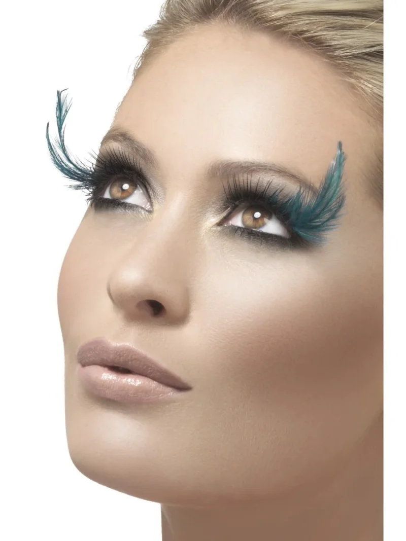 Fever Collection Black Eyelashes with Teal Green Feather Plume