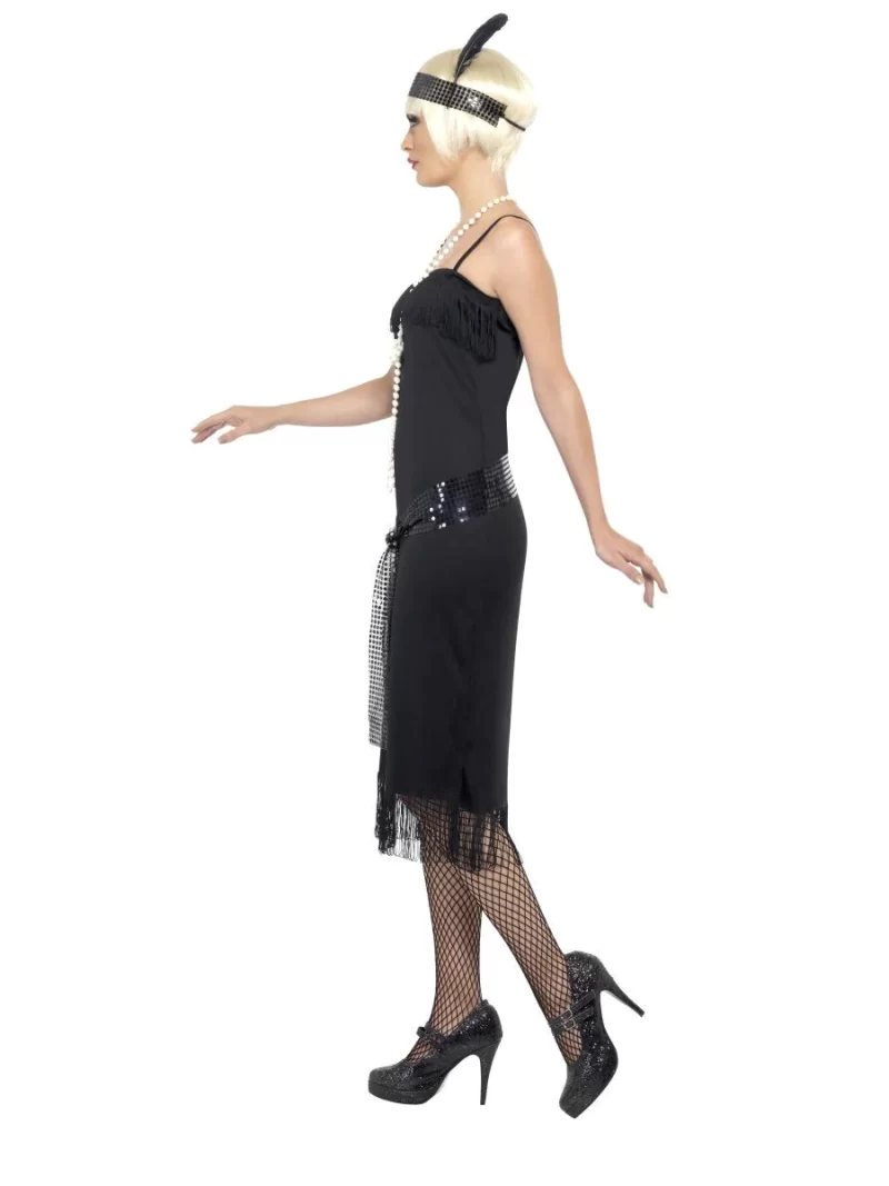 20s Black Flapper Ladies Fancy Dress Costume - Image 2