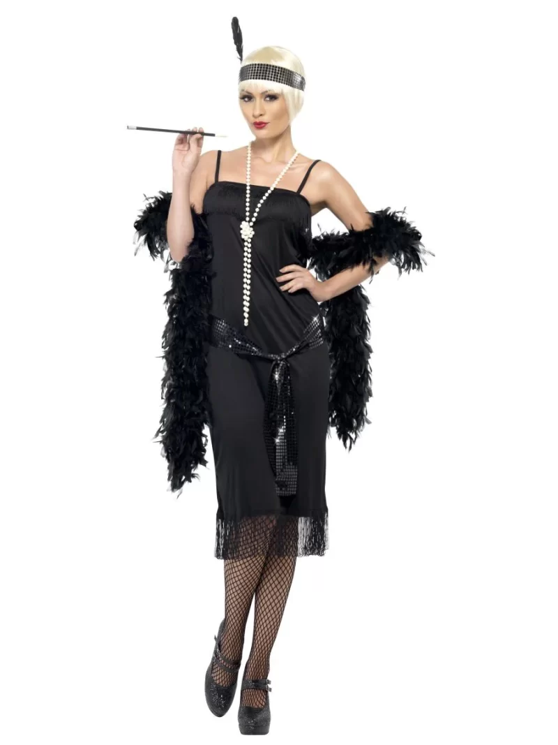 20s Black Flapper Ladies Fancy Dress Costume