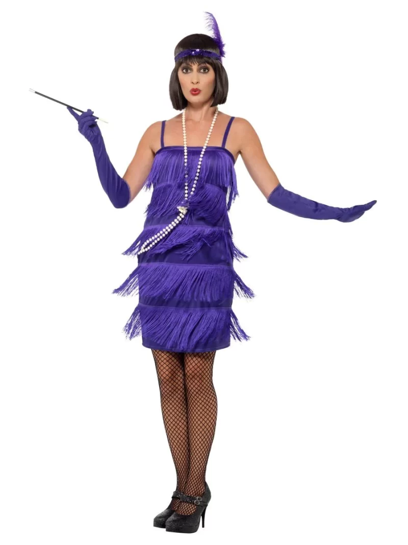 20s Purple Fringed Flapper Short Ladies Fancy Dress Costume - Image 2
