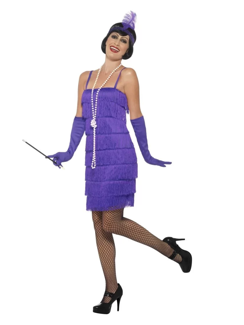 20s Purple Fringed Flapper Short Ladies Fancy Dress Costume