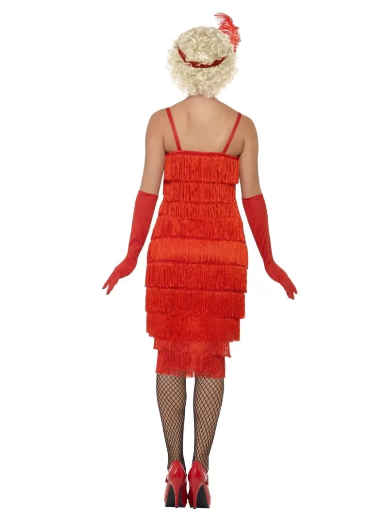 20s Red Fringed Flapper Long Ladies Fancy Dress Costume - Image 2