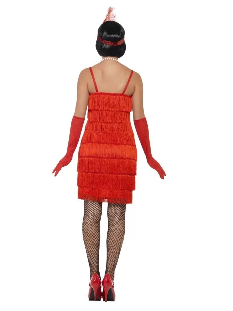 20s Red Fringed Flapper Short Ladies Fancy Dress Costume - Image 3