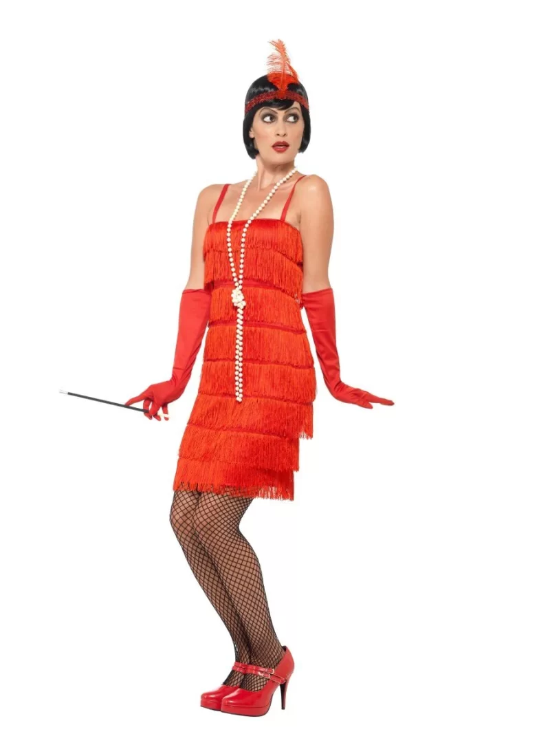 20s Red Fringed Flapper Short Ladies Fancy Dress Costume - Image 2