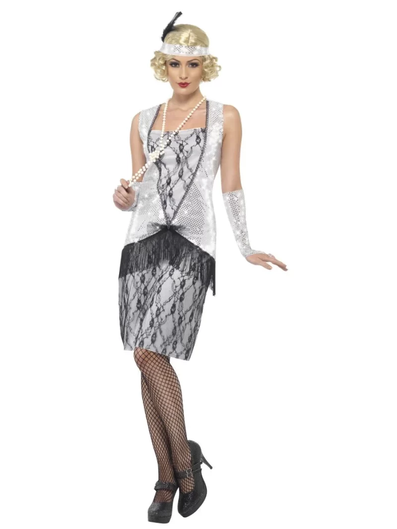 Silver Flapper Ladies Fancy Dress Costume