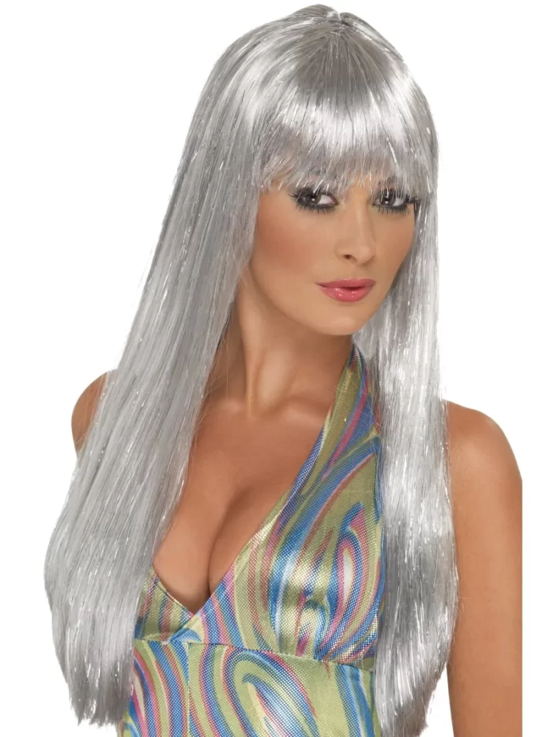70's Silver Dancing Glitter Disco Wig