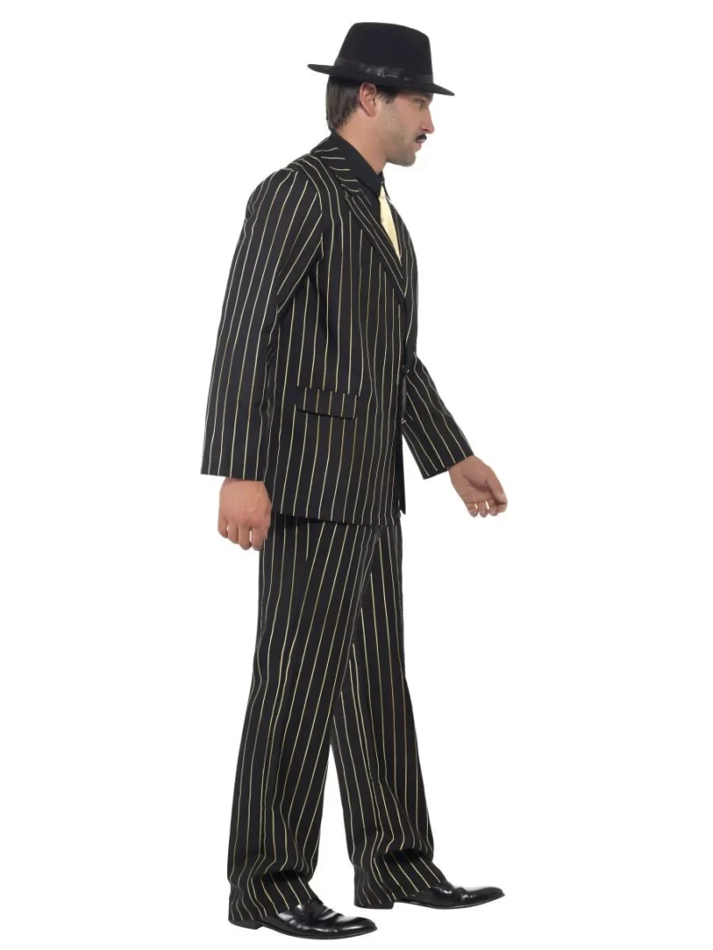 Gold Pinstripe Gangster Men's Fancy Dress Costume - Image 2