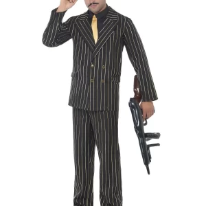 Gold Pinstripe Gangster Men's Fancy Dress Costume