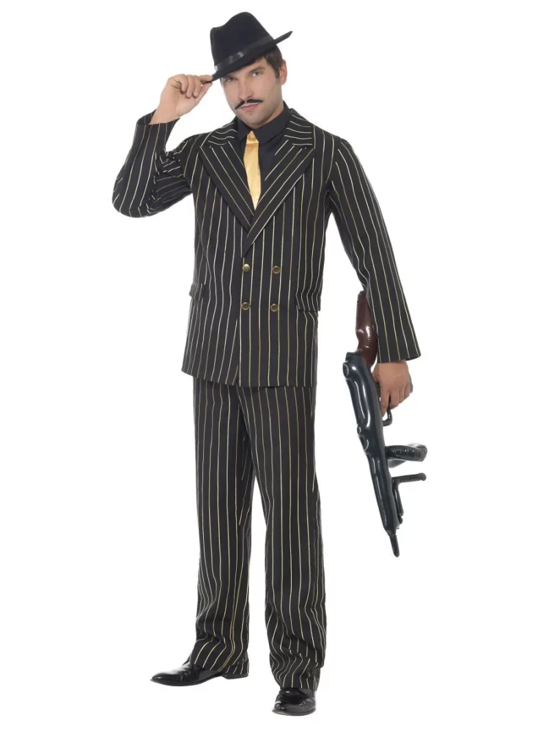 Gold Pinstripe Gangster Men's Fancy Dress Costume