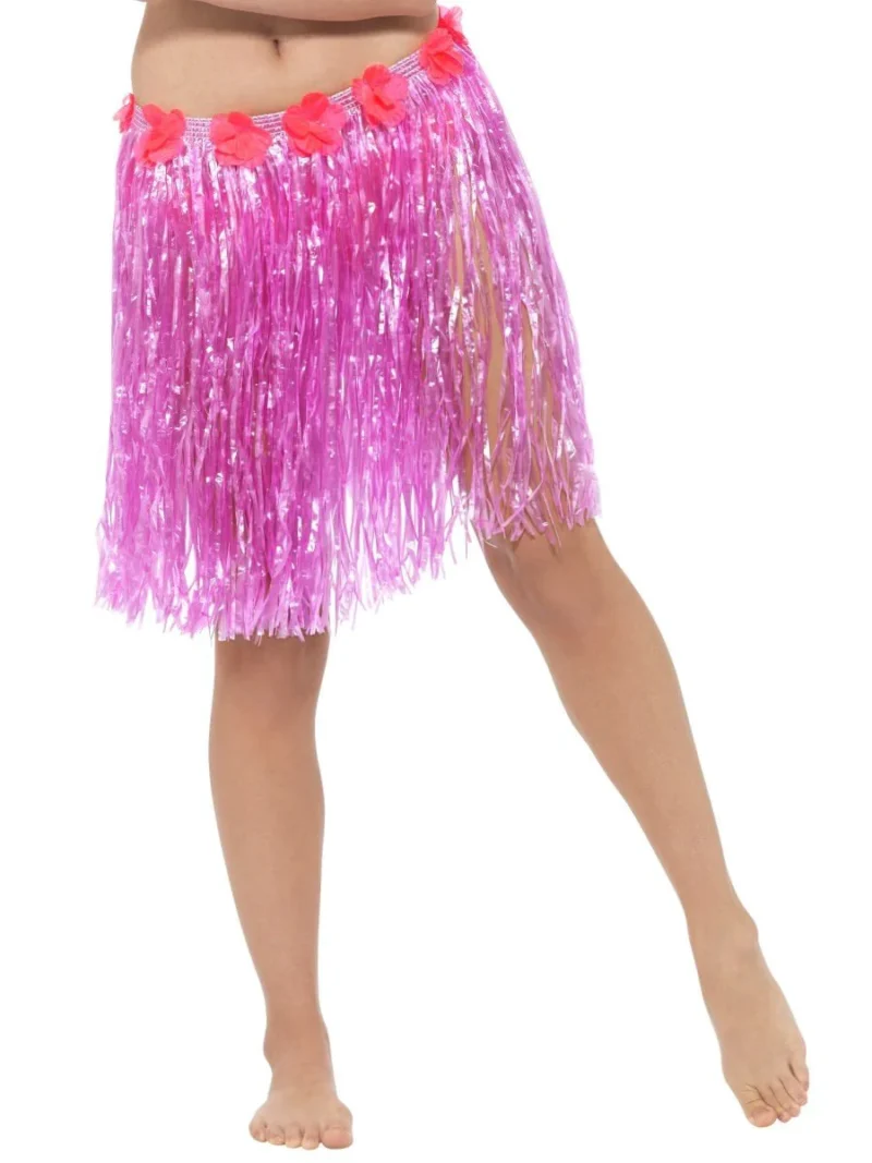 Hawaiian Hula Skirt Pink with Flowers