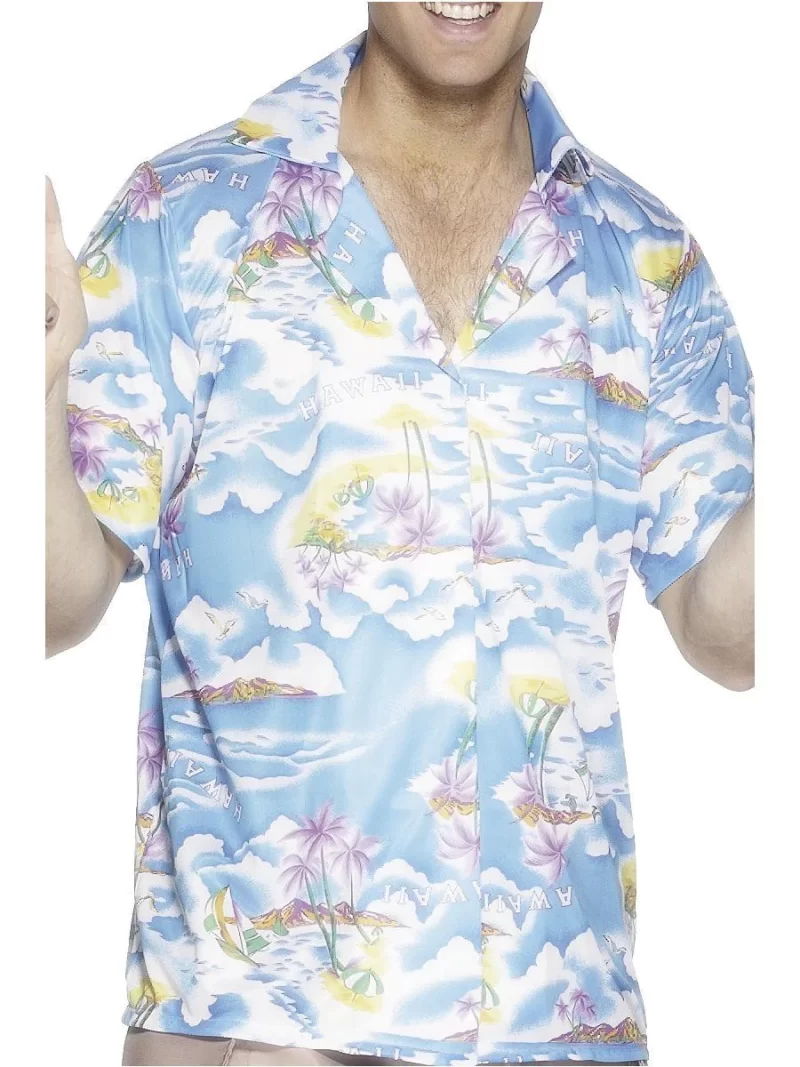 Hawaiian Blue Shirt Mens Fancy Dress Costume