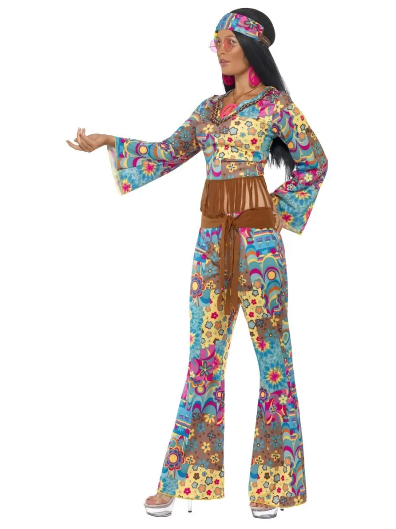 60s Hippie Flower Power Ladies Fancy Dress Costume - Image 2
