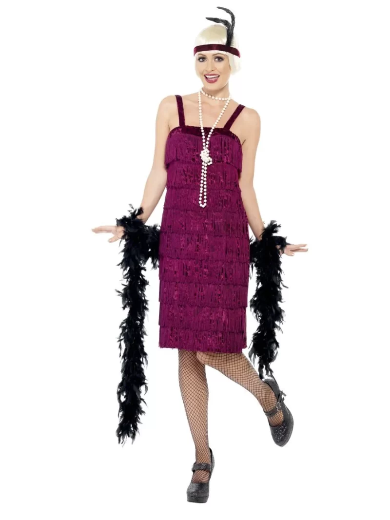 1920s Jazz Flapper Burgundy Ladies Fancy Dress Costume