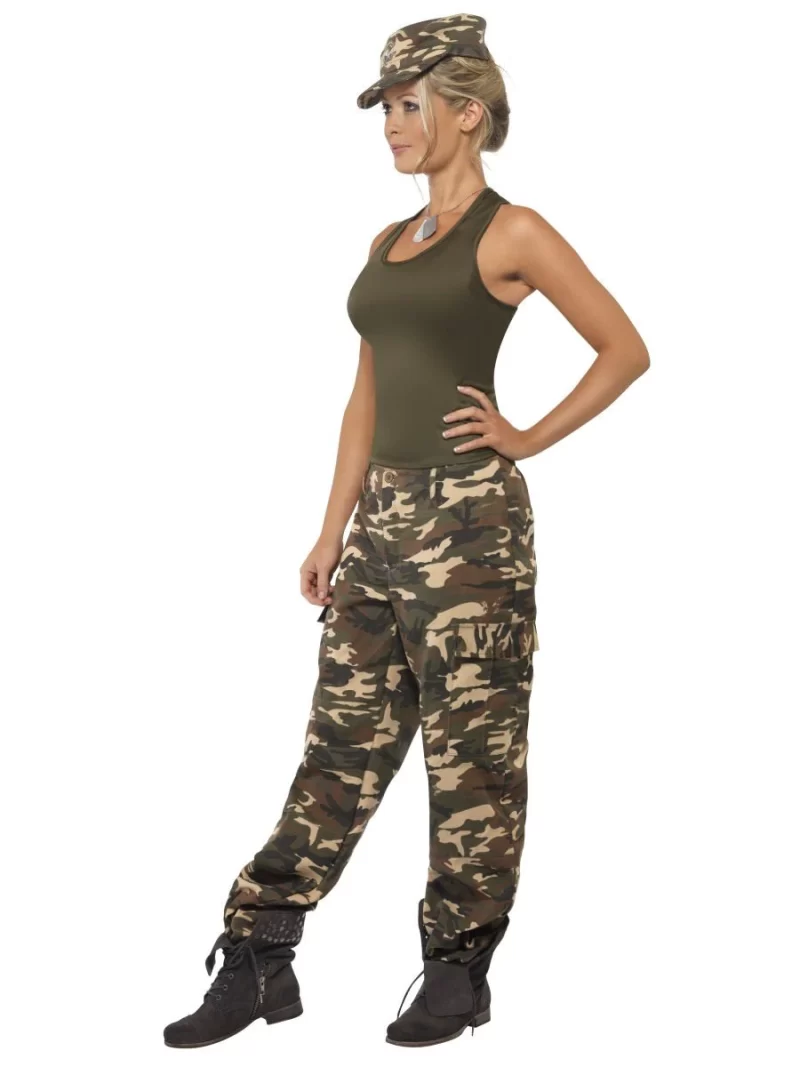 Deluxe Khaki Army/Camo Ladies Fancy Dress Costume - Image 3