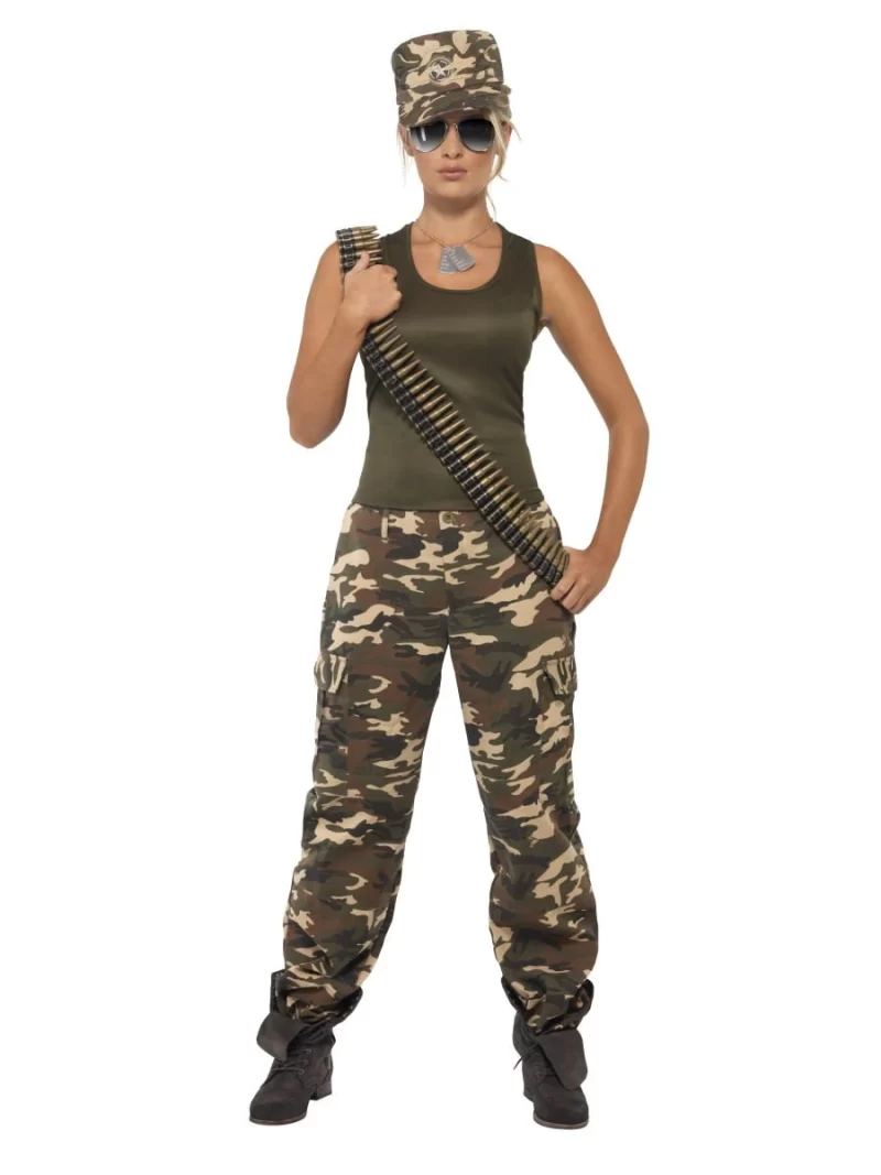 Deluxe Khaki Army/Camo Ladies Fancy Dress Costume