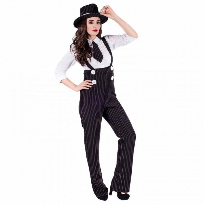 Black Sexy Gangster Girl Ladies Fancy Dress Costume - Image 2