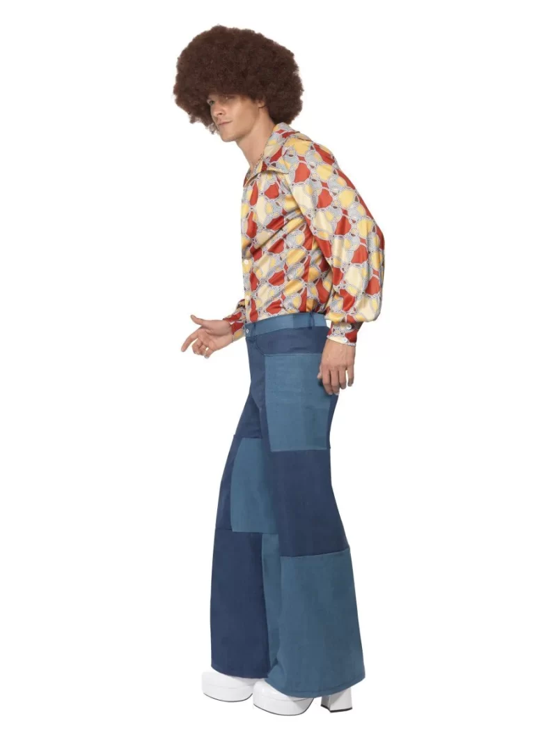 1970's Denim Look Patchwork Flares Men's Fancy Dress Costume - Image 2