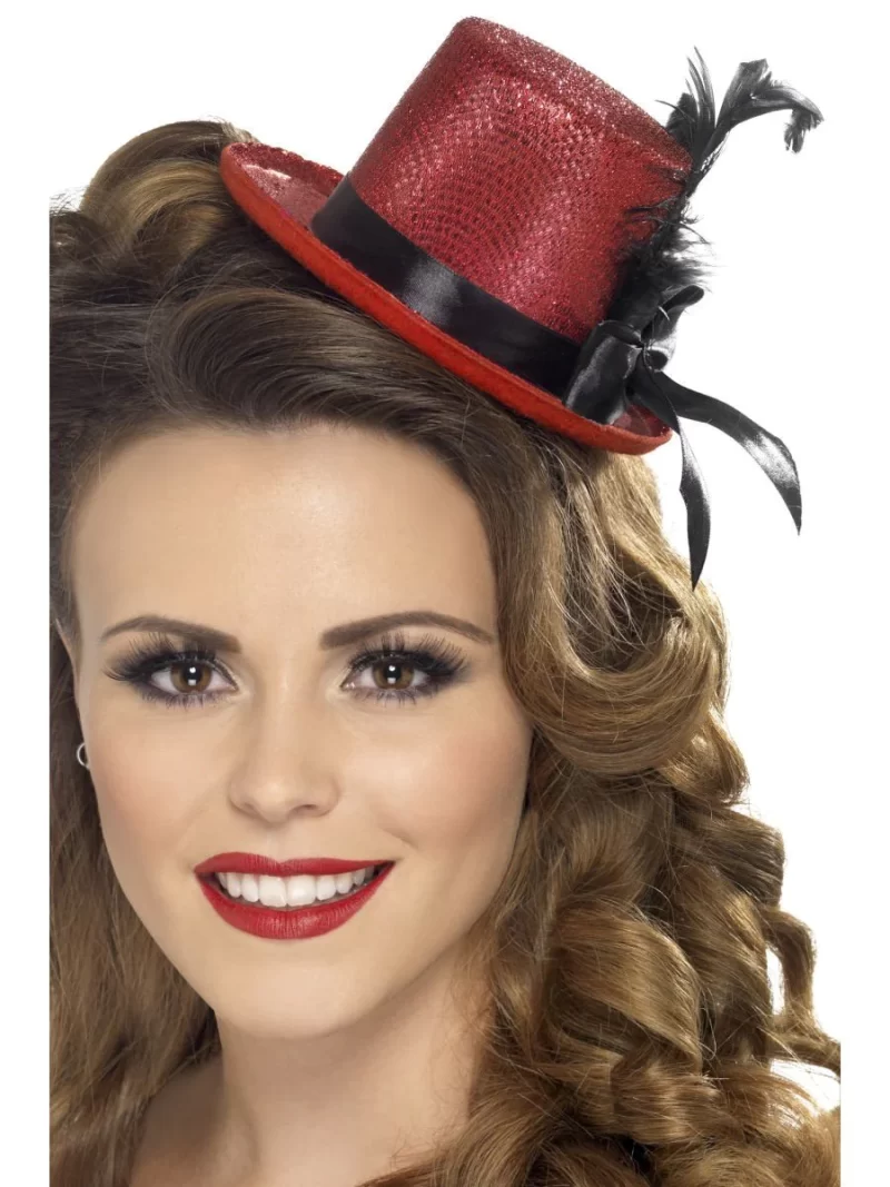 Mini Top Hat Red with Black Ribbon & Feather