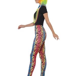 Neon Leopard Print Leggings Ladies Fancy Dress Costume - Image 2