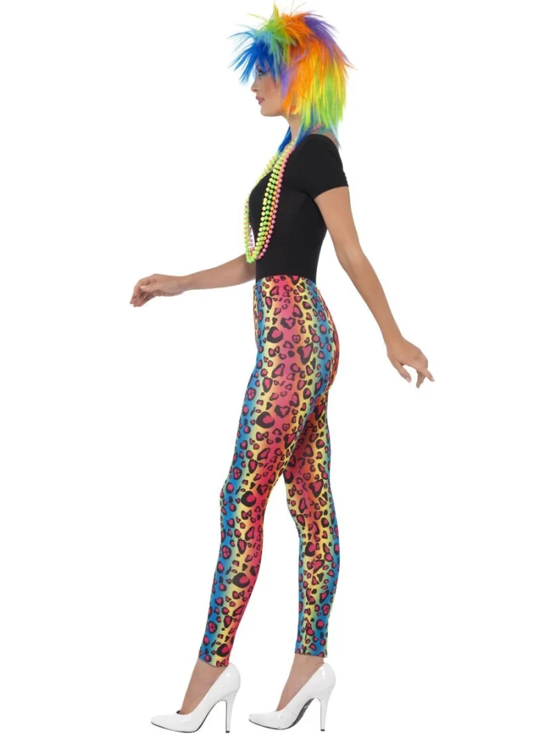 Neon Leopard Print Leggings Ladies Fancy Dress Costume - Image 2