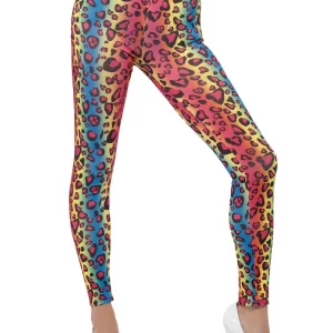 Neon Leopard Print Leggings Ladies Fancy Dress Costume